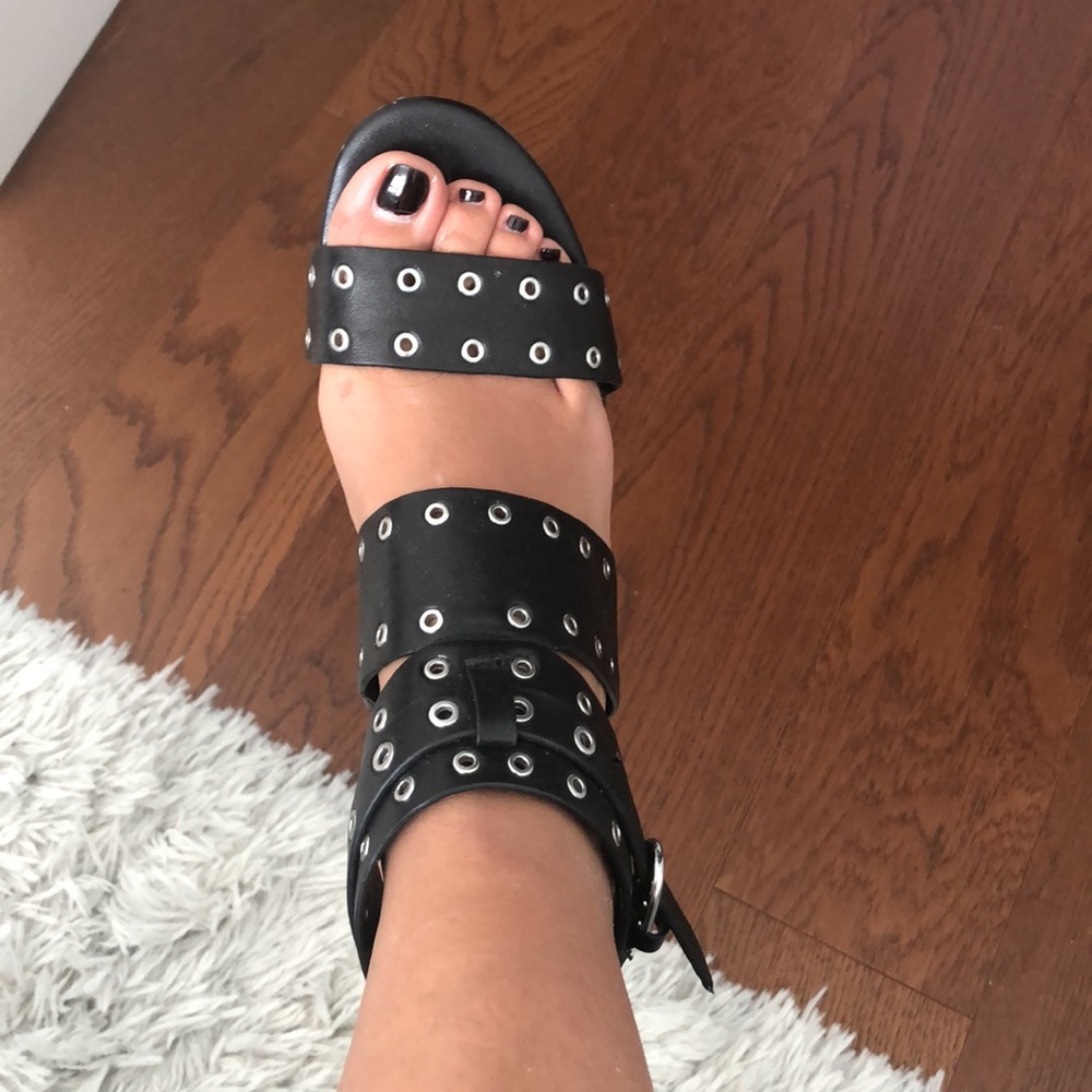 Super cute Rebecca Minkoff heels silver studded on black leather - Picture 2 of 16